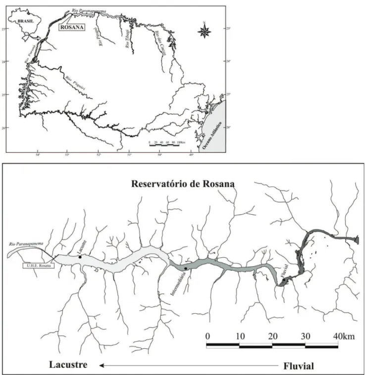 Figura 1. Localização do reservatório: UHE de Rosana (Bacia do rio Paranapanema), Paraná/São Paulo, Brasil