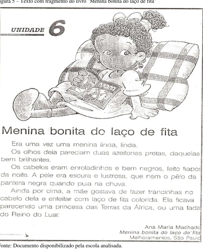 Figura 5 – Texto com fragmento do livro &#34;Menina bonita do laço de fita&#34; 