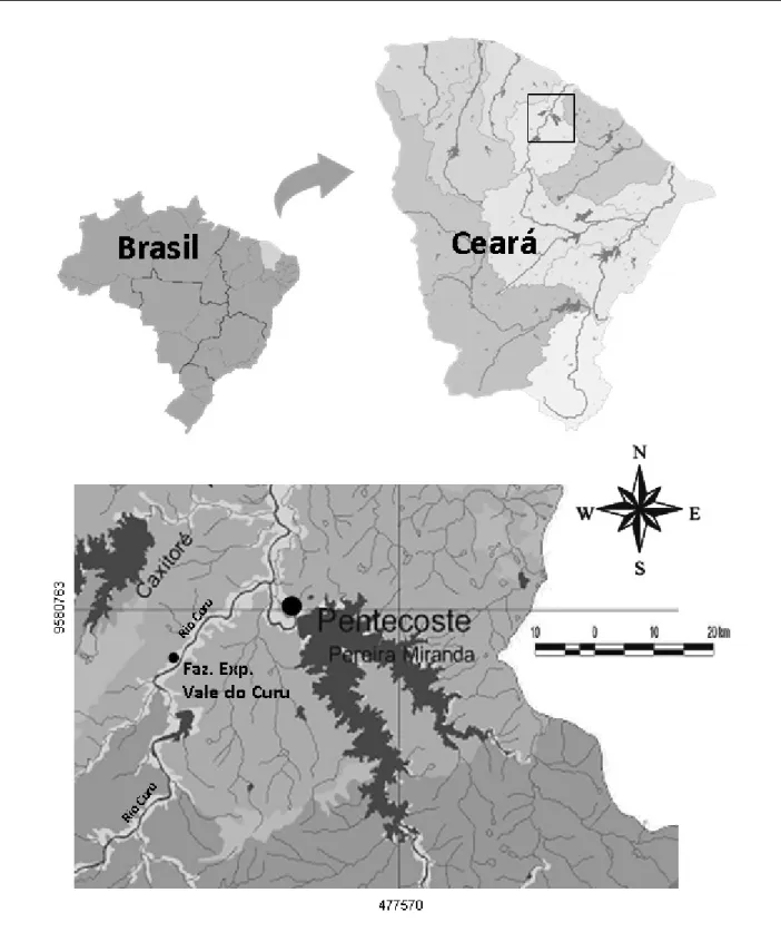 FIGURA 3 - Área de estudo, município de Pentecoste - CE, com localização da Fazenda Experimental do Vale  do Curu