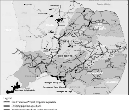 Fig. 4. Sketch of the Rio Sa˜o Francisco Inter basin transfer project (Source: Ministe´rio da Integrac¸a˜o Nacional – Coordenac¸ao do Projeto Sa˜o Fransisco).