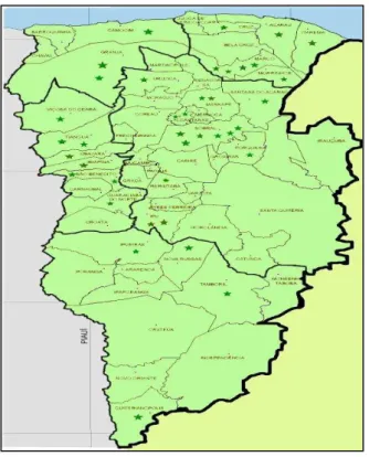 Figura 2  –  Macrorregião de Saúde de Sobral/Ceará com identificação das famílias de  doadores de órgãos no período de 2009 a 2011