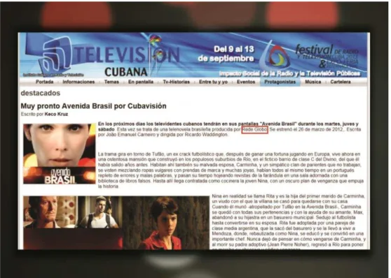 Figura 7: Site cubano noticiando a compra da telenovela Avenida Brasil. 