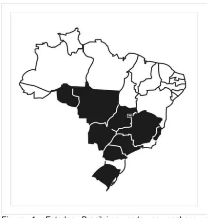 Figura 1- Estados Brasileiros onde se conhece a  presença da Melipona quinquefasciata