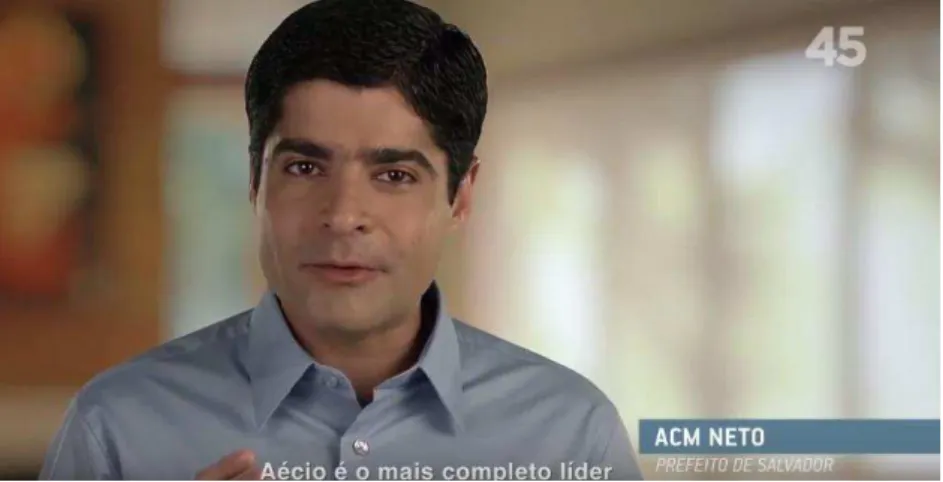 Figura 21  –  Prefeito de Salvador, ACM Neto, grava mensagem para campanha de Aécio Neves 