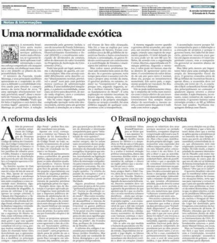 Figura 2 – Página editorial de O Estado de S. Paulo, do dia 09/01/2013 