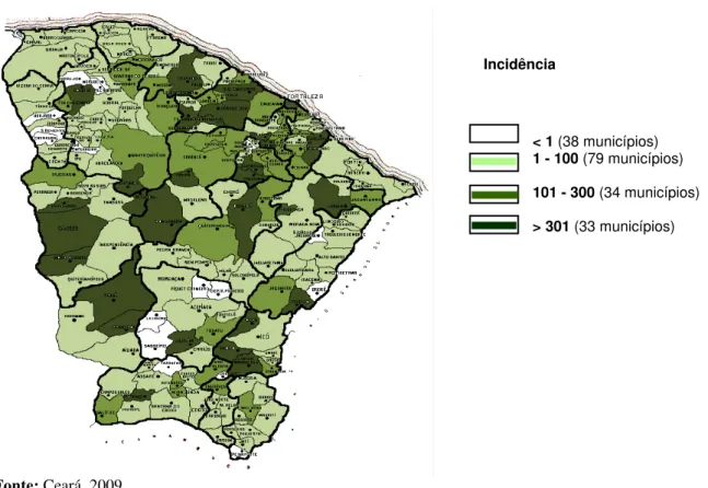 Figura 3: Incidência de dengue no Ceará no ano de 2008.  