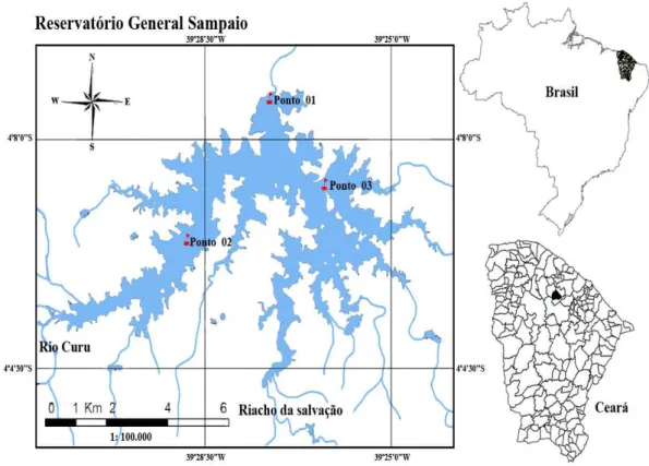 Figura 2 – Estações de coleta no reservatório General Sampaio/CE. 