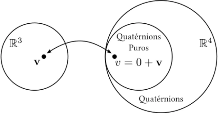 Figura 8: Representação de um vetor v no R 3 como um quatérnion imaginário no R 4 .