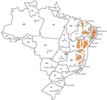 Figura 3. Distribuição geográfica dos focos de peste no Brasil. 