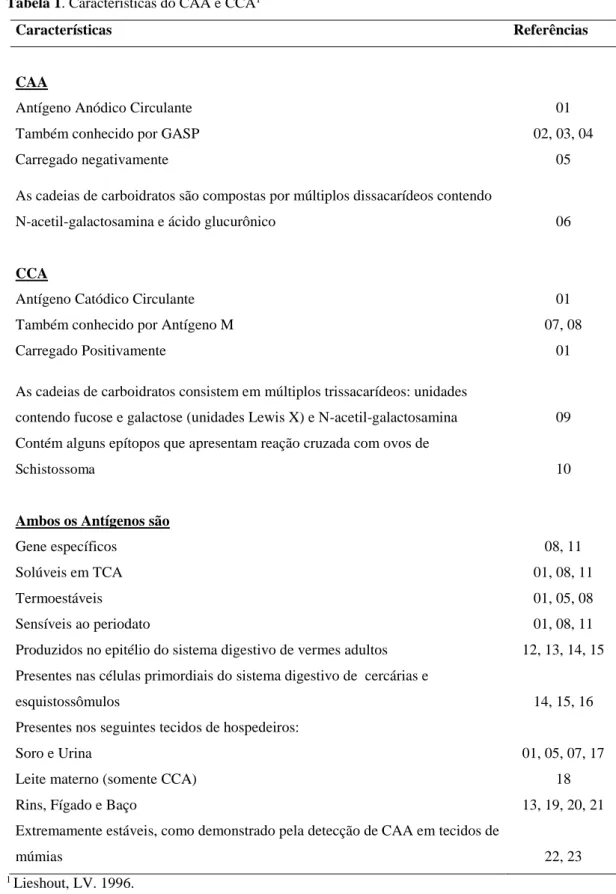 Tabela 1. Características do CAA e CCA 1 