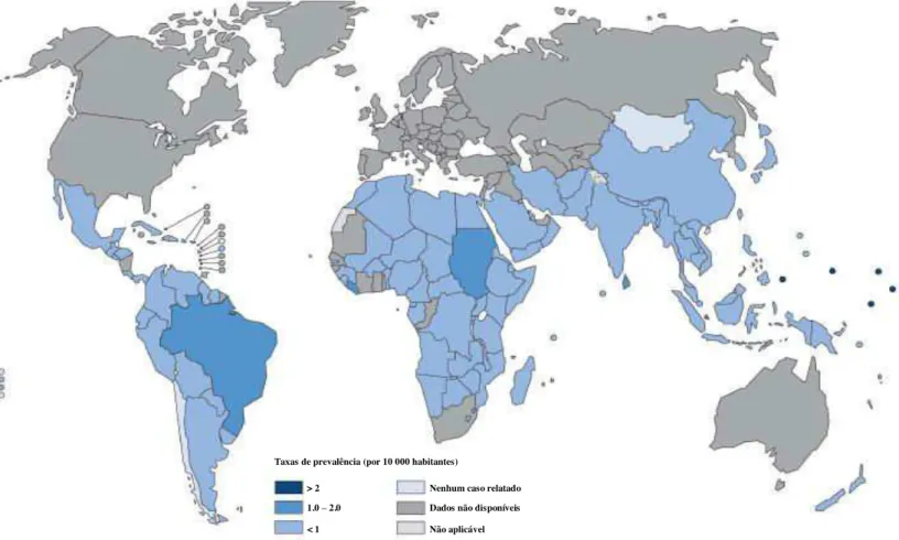 Figura 1 - Taxas de prevalência da hanseníase no mundo. 