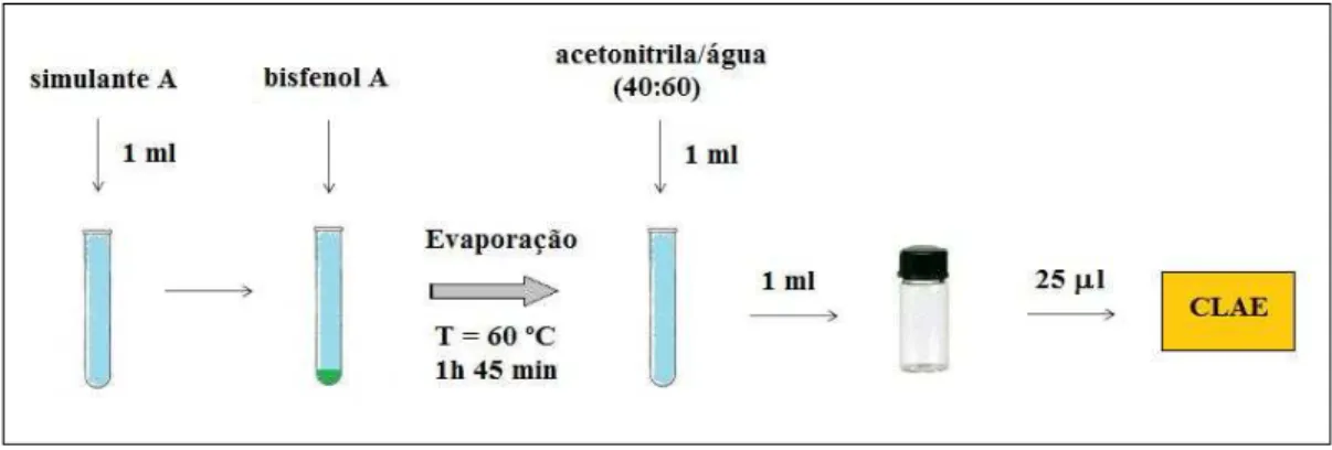 Figura 4   Ilustração esquemática apresentando o método de tratamento utilizado para  o simulante A (água purificada) 