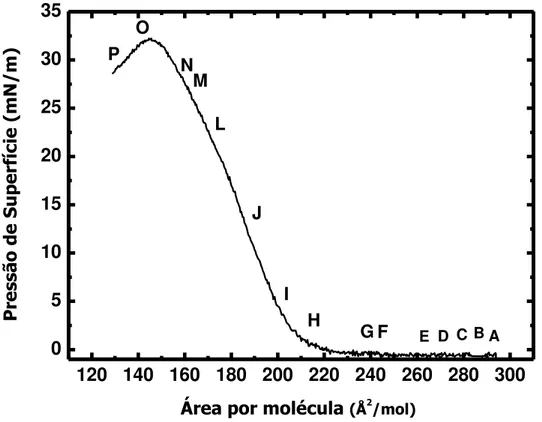 Figura 18 - Isoterma de pressão de superfície versus área por molécula para o filme  de Langmuir usado para obter as imagens por BAM