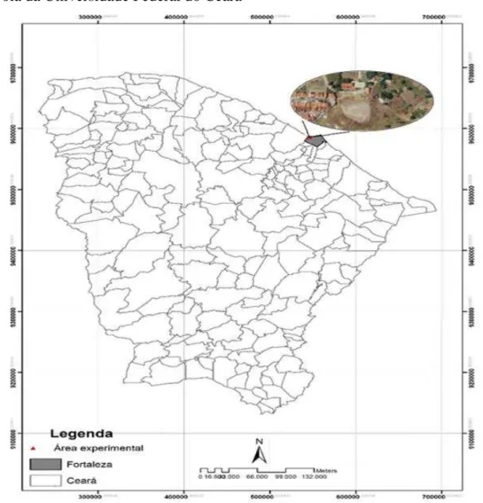 Figura  8-  Localização  da  área  experimental  pertencente  Departamento  de  Engenharia  Agrícola da Universidade Federal do Ceará 