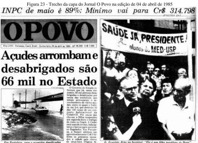 Figura 23 - Trecho da capa do Jornal O Povo na edição de 04 de abril de 1985 