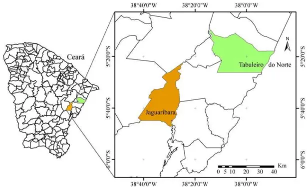 Figura 1 – Localização dos Municípios – Jaguaribara e Tabuleiro do Norte/CE, 2008 