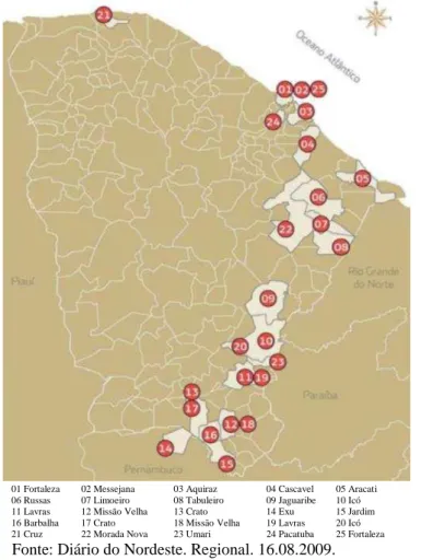 Figura 7 -  Itinerários percorridos pela Seção Botânica, de acordo com o Diário de Viagem  de Francisco Freire Alemão 