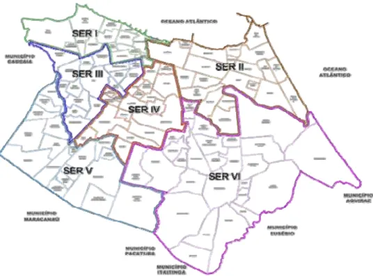 Figura 1 -  Organização geográfica-política de Fortaleza-CE em regiões 