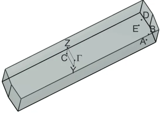 Figura 2.4: Primeira zona de Brillouin do cristal anidro da guanina mostrando os pontos de alta simetria.