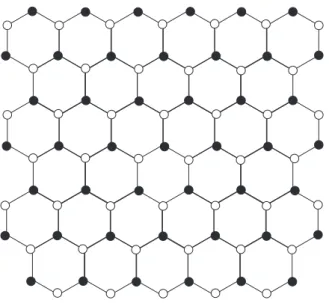 Figura 2.6: Rede favo de mel dividida em duas subredes: bolas pretas pertencem `a subrede A e bolas brancas pertencem `a subrede B.