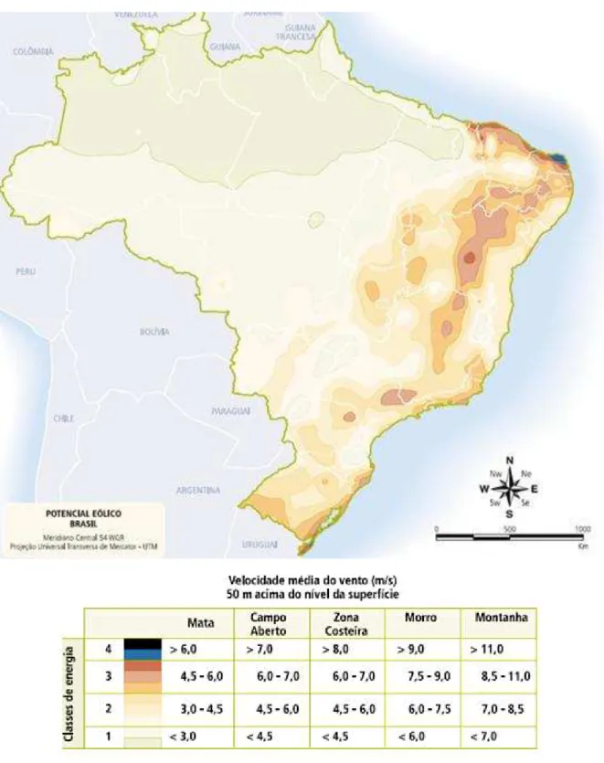 Figura 1 – Atlas do Potencial Eólico do Brasil – Velocidade do vento. 