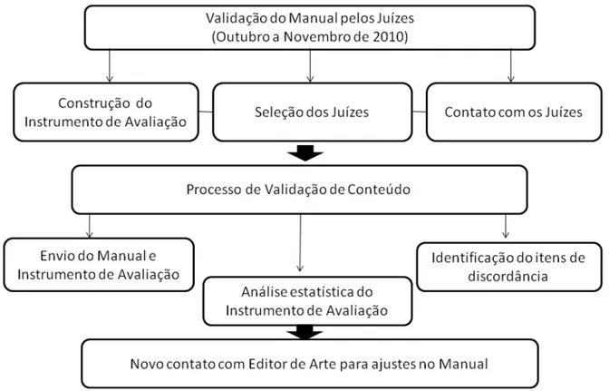 Figura 2-  Fluxo do processo de validação de conteúdo do  Manual de Orientações  para o Cuidado no Domicílio por juízes