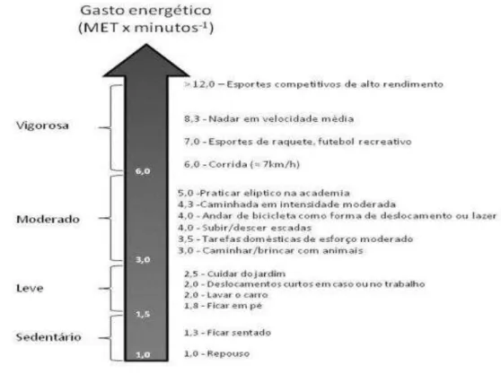 Ilustração 1 - Classificação de atividades com diferentes intensidades de acordo com o gasto  energético (MET x minutos  -1 )