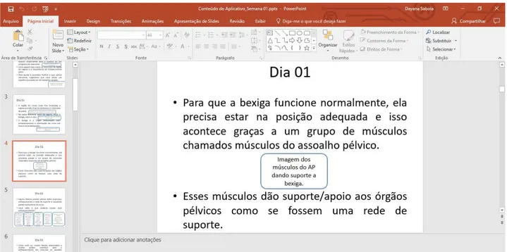 Figura 4: Imagem do arquivo em Power point exemplificando parte da descrição de  um dos menus utilizados no aplicativo