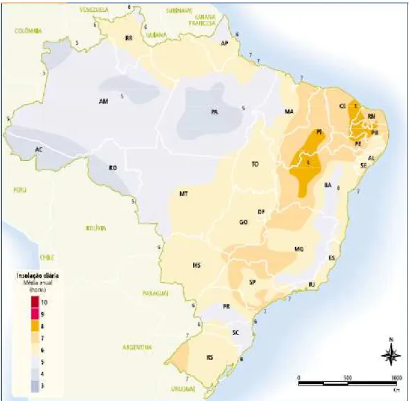 Figura 3- Média anual de insolação direta no Brasil