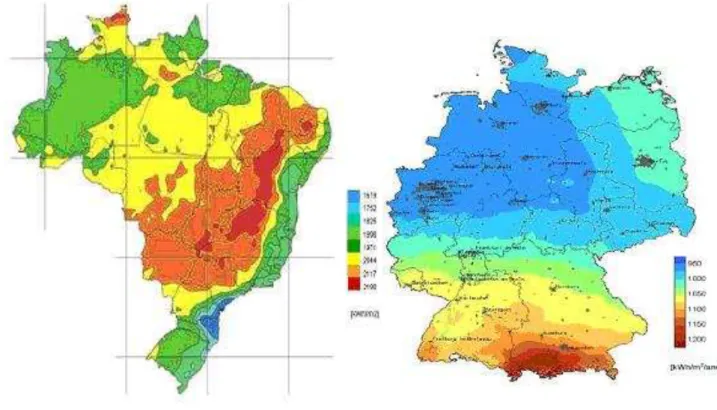 Figura 8 - Média anual da radiação solar global no Brasil e na Alemanha  