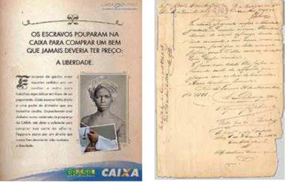 Figura 2: Comparação do estilo da propaganda com uma carta de alforria.