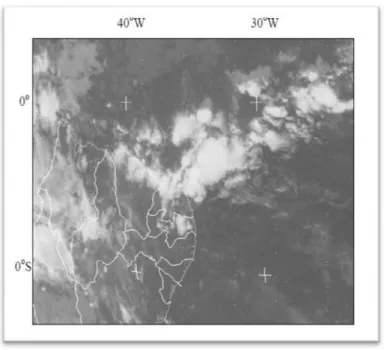 FIGURA 2.1 - Imagem do satélite METEOSAT 5, setorizada, no canal infravermelho,ilustrativa da ZCIT  influenciando o setor norte do NEB em 15/03/94 às 18:00 TMG (Fonte: MELO, 1997)