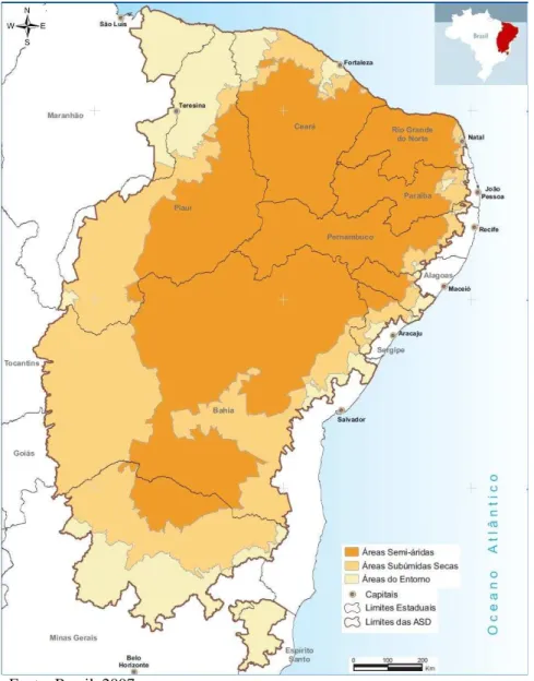 Figura  2  -  Mapa  de  localização  do  Semiárido  brasileiro,  destacando  os  Estados que pertence a essa classificação climatológica  