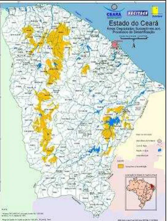 Figura 2  –  Áreas suscetíveis a desertificação no Estado do Ceará. 