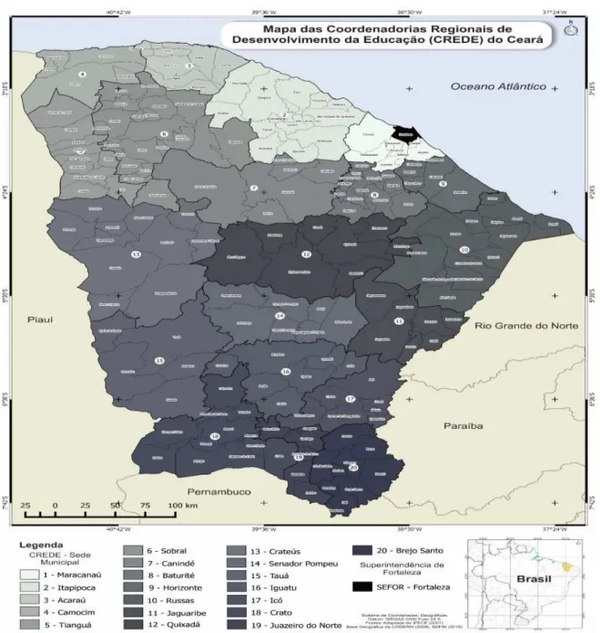Figura  1.  Mapa  das  Coordenadorias  Regionais  de  Desenvolvimento  da  Educação (CREDE) do Ceará  