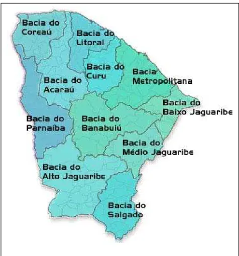 Figura 01 – Mapa das Bacias Hidrográficas do Estado do Ceará.  