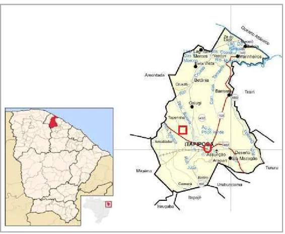 Figura  1.1:  Localização  do  município  de  Itapipoca  no  estado  do  Ceará;  Quadrado  vermelho: 