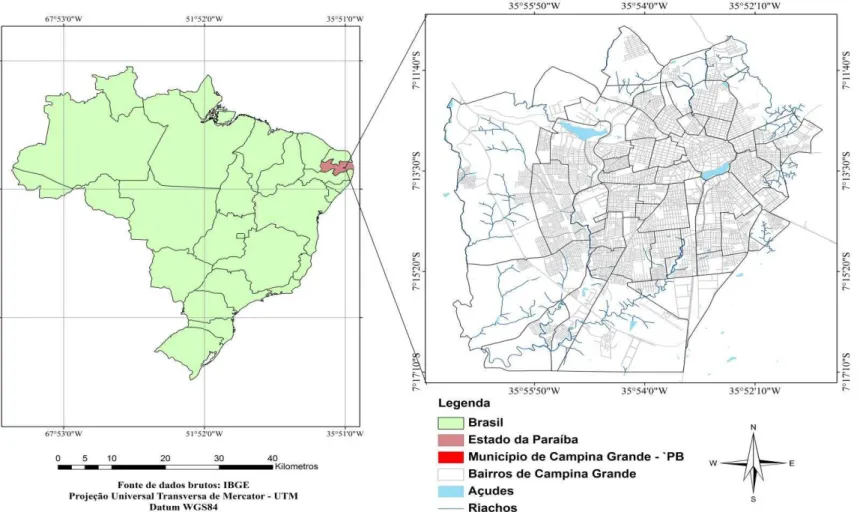 Figura 1 - Mapa de Localização da cidade de Campina Grande - Paraíba. 