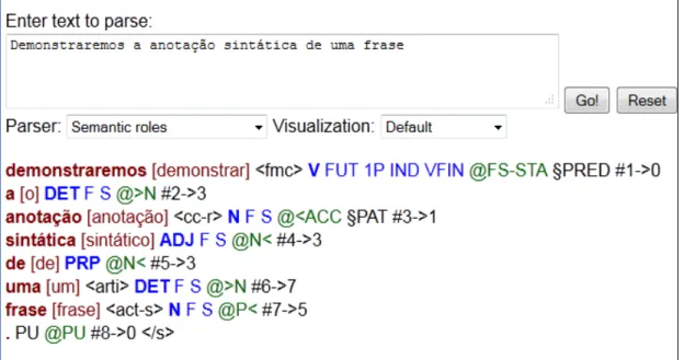 Figura  6  –  Interface  de  anotação  semântica  com  base  no  VISL  –  modelo  Flat  structure
