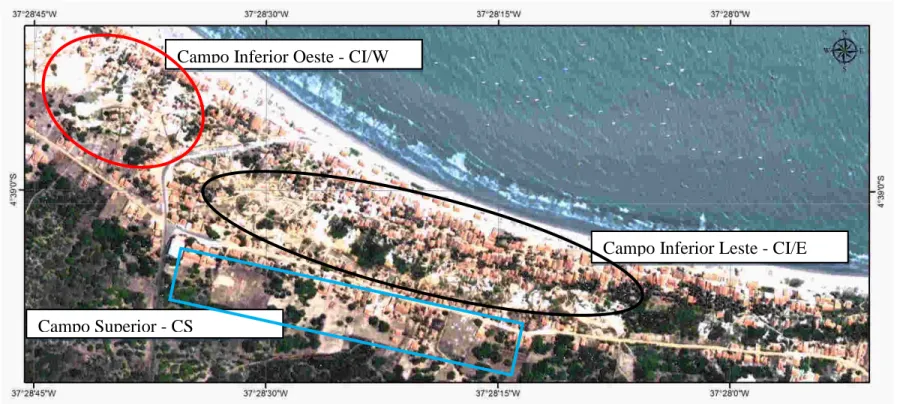 Figura 5 – Áreas de ocupação urbana na Praia de Redonda - Icapuí - Ceará. 