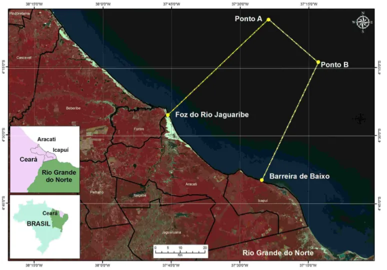 Figura 9 - Localização da Área Marinha Potegida da Pesca Artesanal - AMPPA pretendida para o litoral Leste  do estado do Ceará.