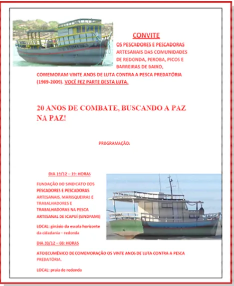 Figura 10 – Convite pelos 20 anos de luta e criação do SINDPAMI na Praia de Redonda – Ceará.