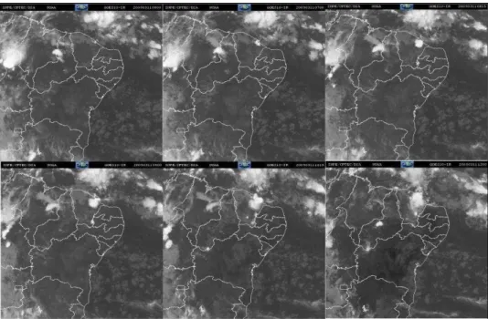 Figura 13: Ondas de Leste atuando no Nordeste brasileiro, imagens exibidas pelo satélite GOES-10