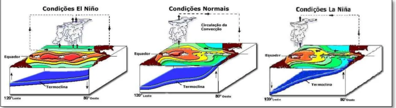 Figura 12 - Características do oceano pacífico nos eventos de El Niño, La Niña e em  condições neutras