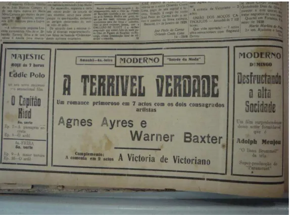 Figura 2 - Anúncio dos filmes exibidos nos cines de Fortaleza (FONTE: O  CORREIO DO CEARÁ, 07/01/1928)