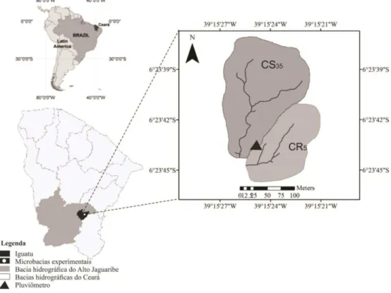 Figura  1.1  –  Localização  das  microbacias  experimentais  dando  ênfase  no  manejo  com  caatinga  conservada  (CS 35 ) e caatinga raleada (CR 5 ) 