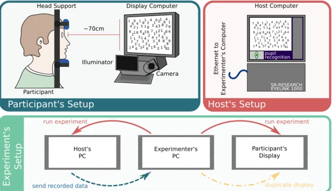 Figure 3 – Experimental setup scheme. (Participant’s Setup) The participants sits at approximately 70cm from the Display Computer