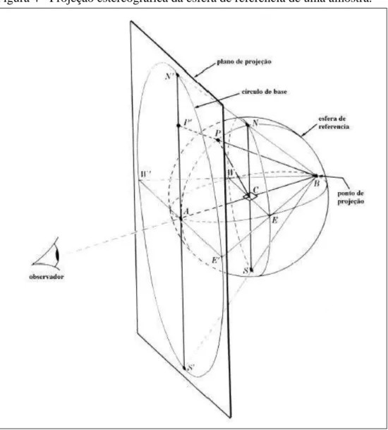 Figura 4 - Projeção estereográfica da esfera de referência de uma amostra. 