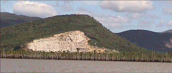 FIGURA 3 – As rochas do embasamento cristalino aproximam-se bastante da linha da costa neste trecho do  litoral