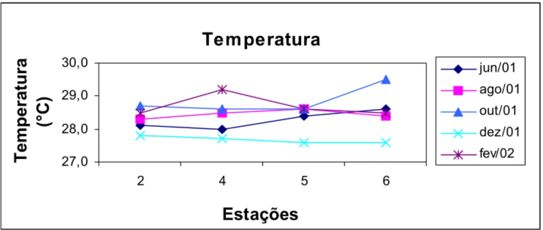 FIGURA 26 – Variação da temperatura nas águas do fundo da lagoa nas estações 2,4,5 e 6